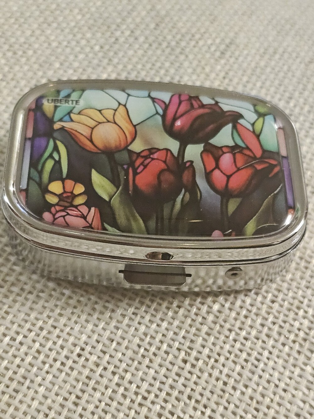 Tulips Rectangular 2 Compartment Travel Vitamin Pill Box New Without Tag